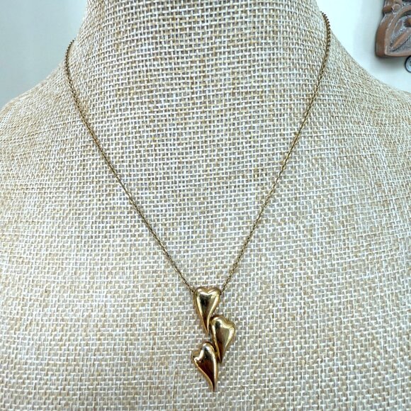 Trifari Vintage Gold Triple Heart Locket Necklace 20" Chain Elegant Jewelry Wome - Picture 1 of 9